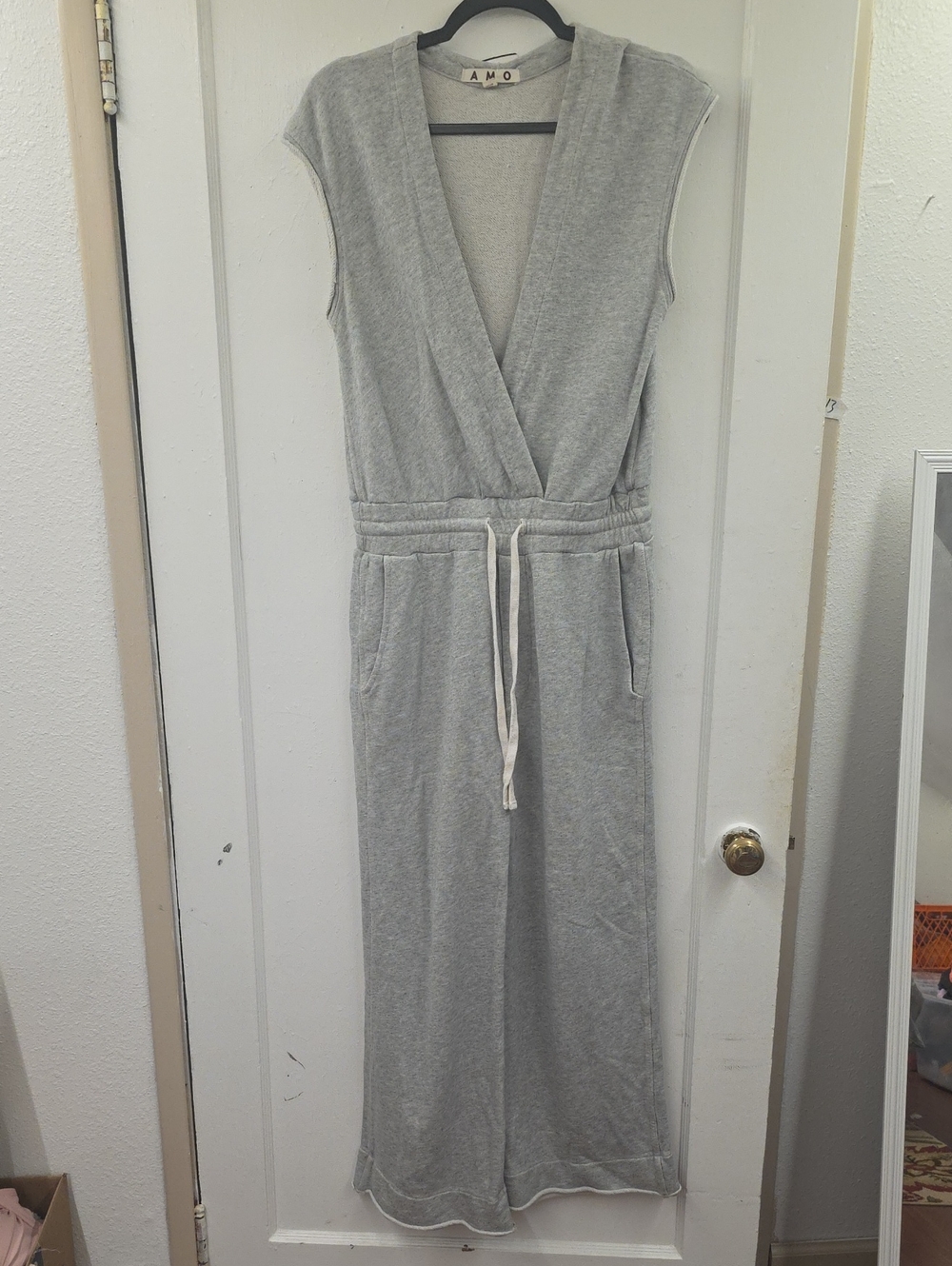 AMO Farrah Jumpsuit Heather Grey REVOLVE Wide Leg Cotton M